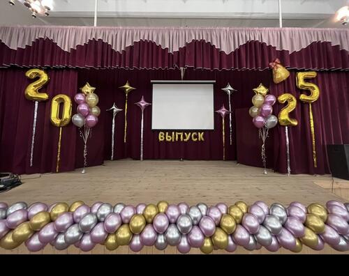 Украшение зала шариками на последний звонок, выпускной в школе